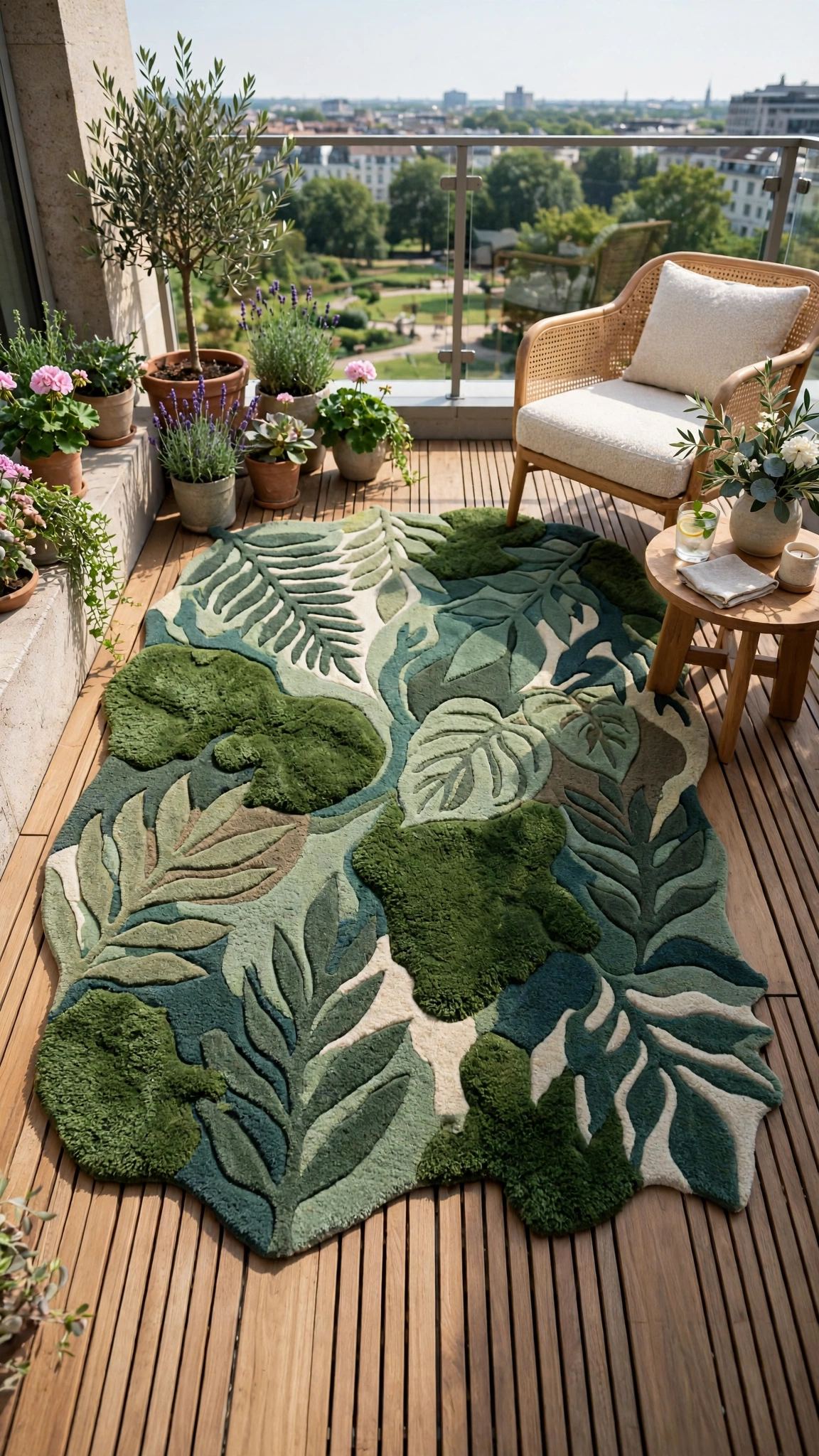 Organic shaped green rug